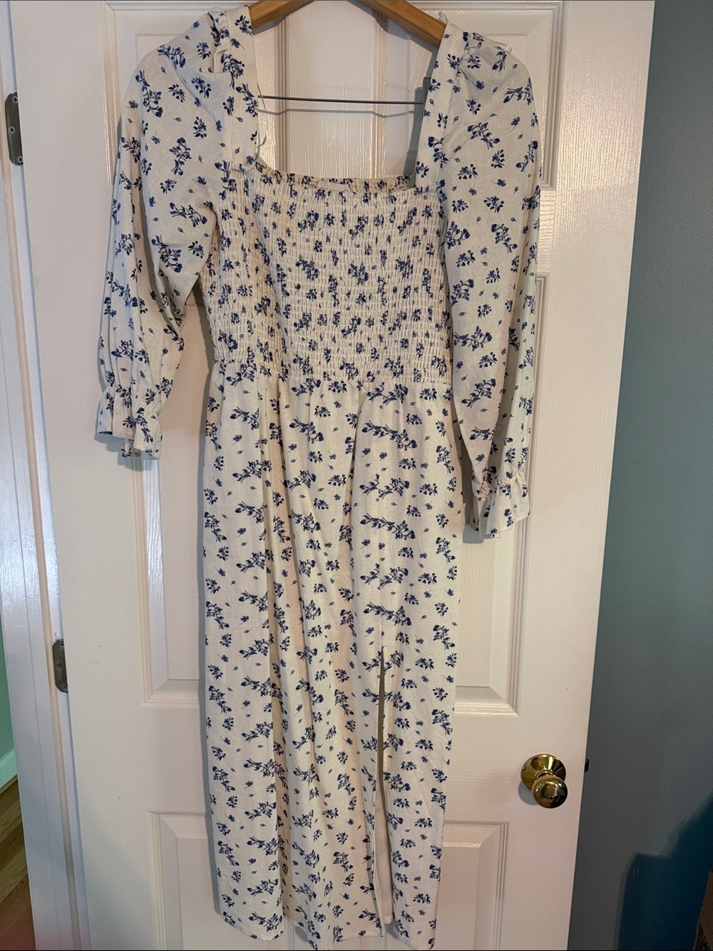 House of Harlow 1960 Cream Midi Dress with Blue Floral Print